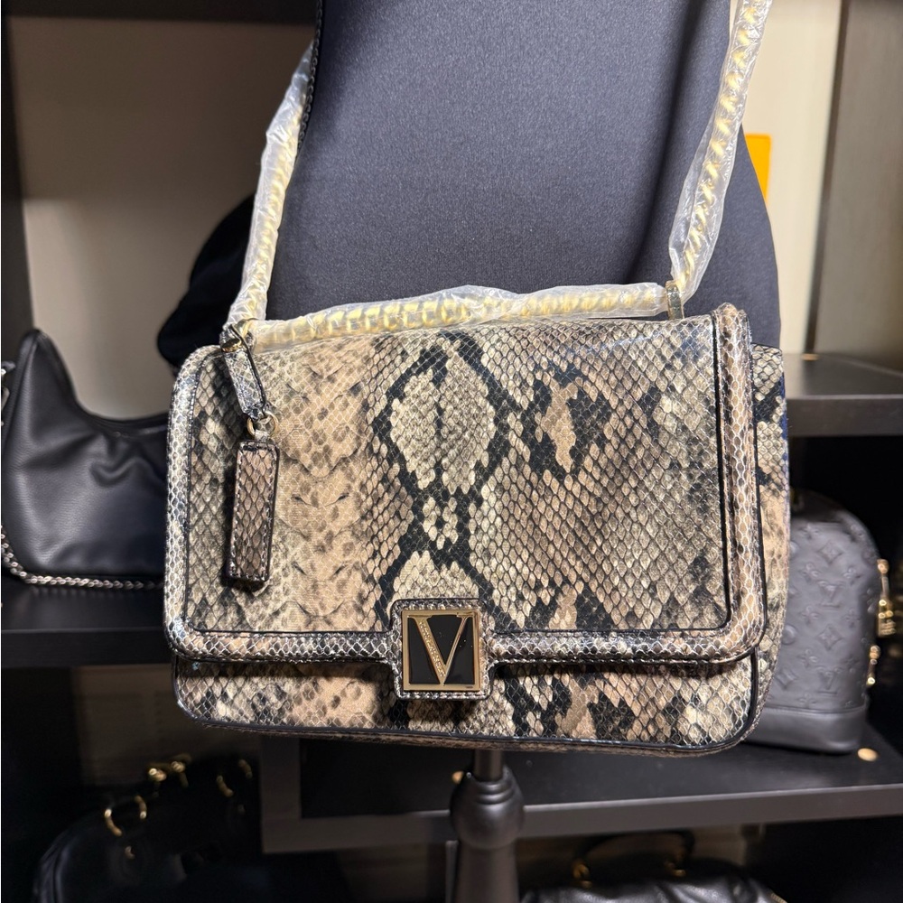 Snake Print Shoulder Bag - Tan and Black